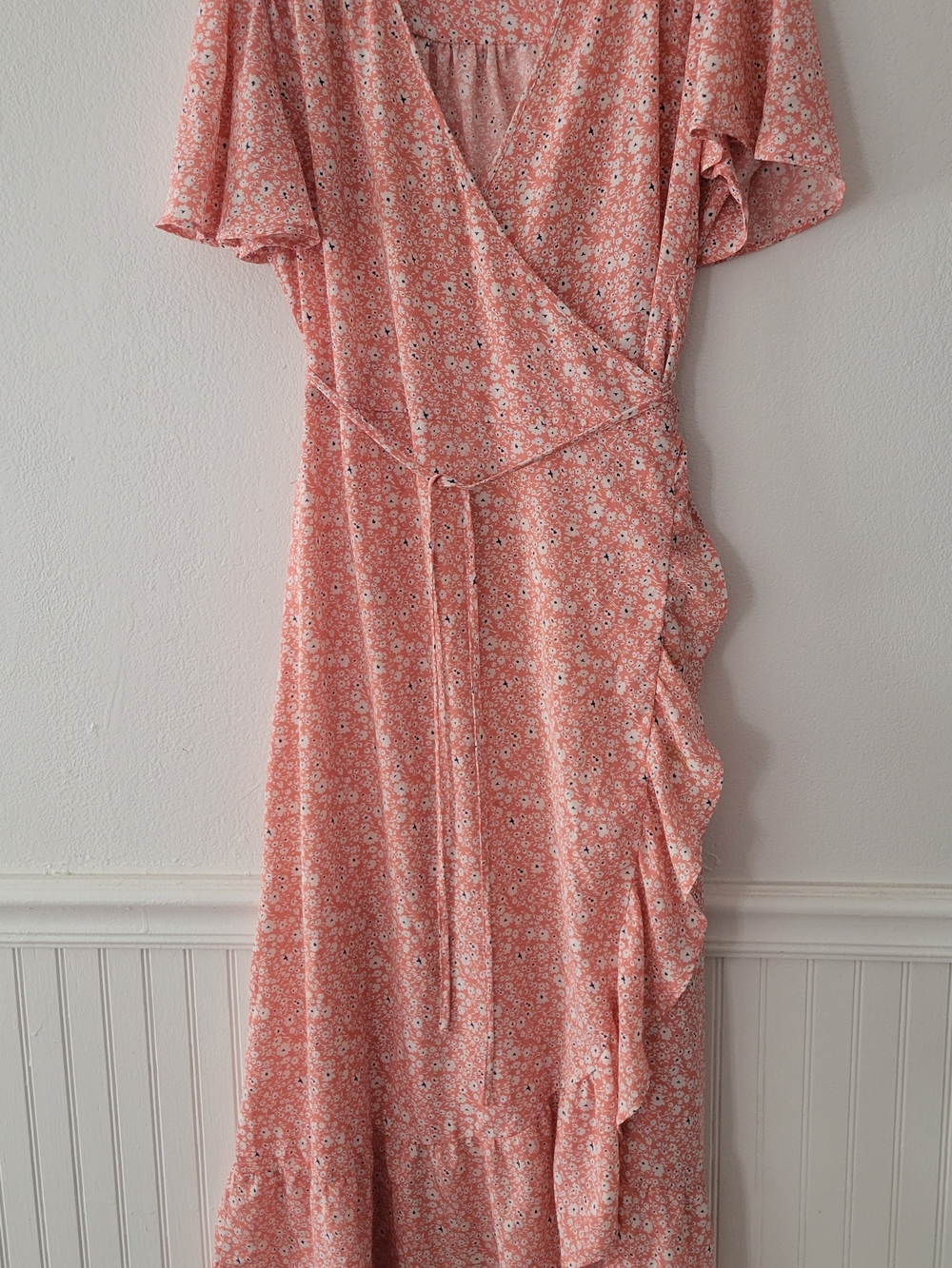 Floral Wrap Maxi Dress in Coral Pink